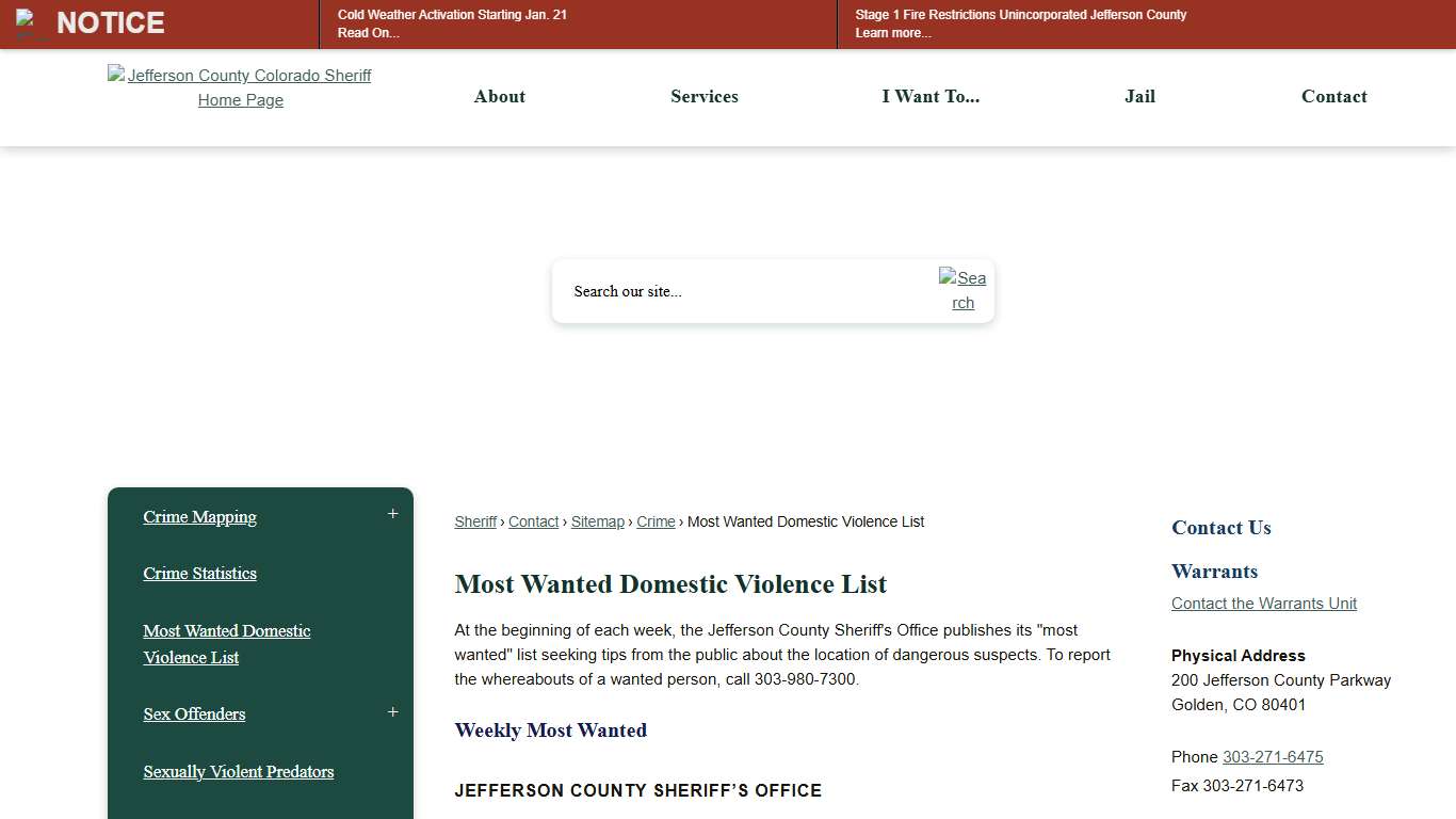 Most Wanted Domestic Violence List Jefferson County, CO